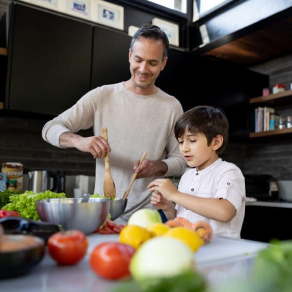 Father and soon cooking together
