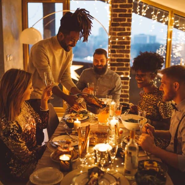 Friends at new year dinner party