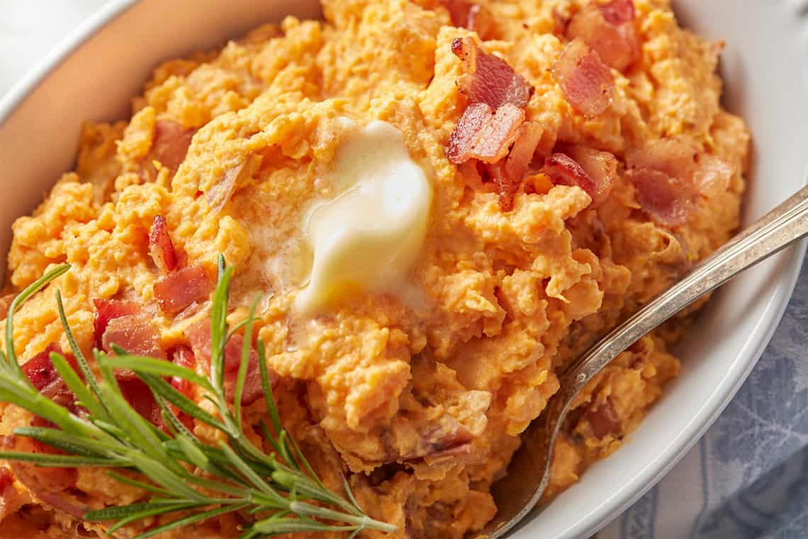Mashed Sweet Potatoes with Bacon